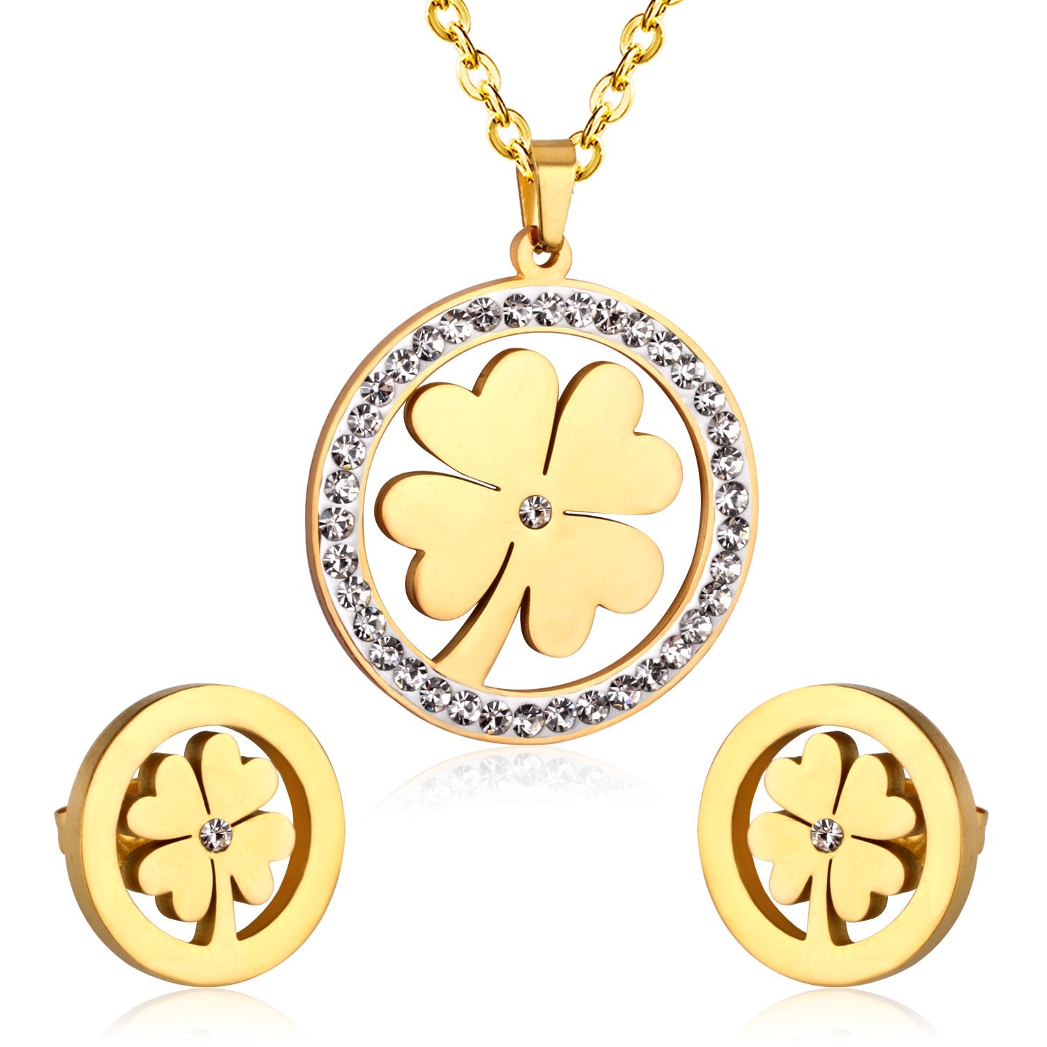 Steel/Golden Smooth Partial Surface Stick Diamond Wispy Small Flower Cut Jewelry Set asonjewelry